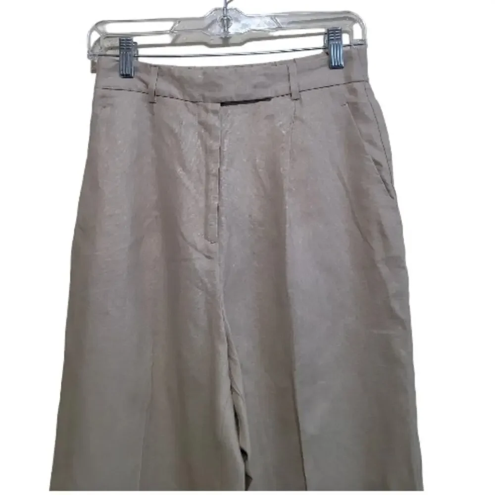 Zara Women's Khaki Linen Wideleg Trouser Pants With Pockets Size XSmall NWT